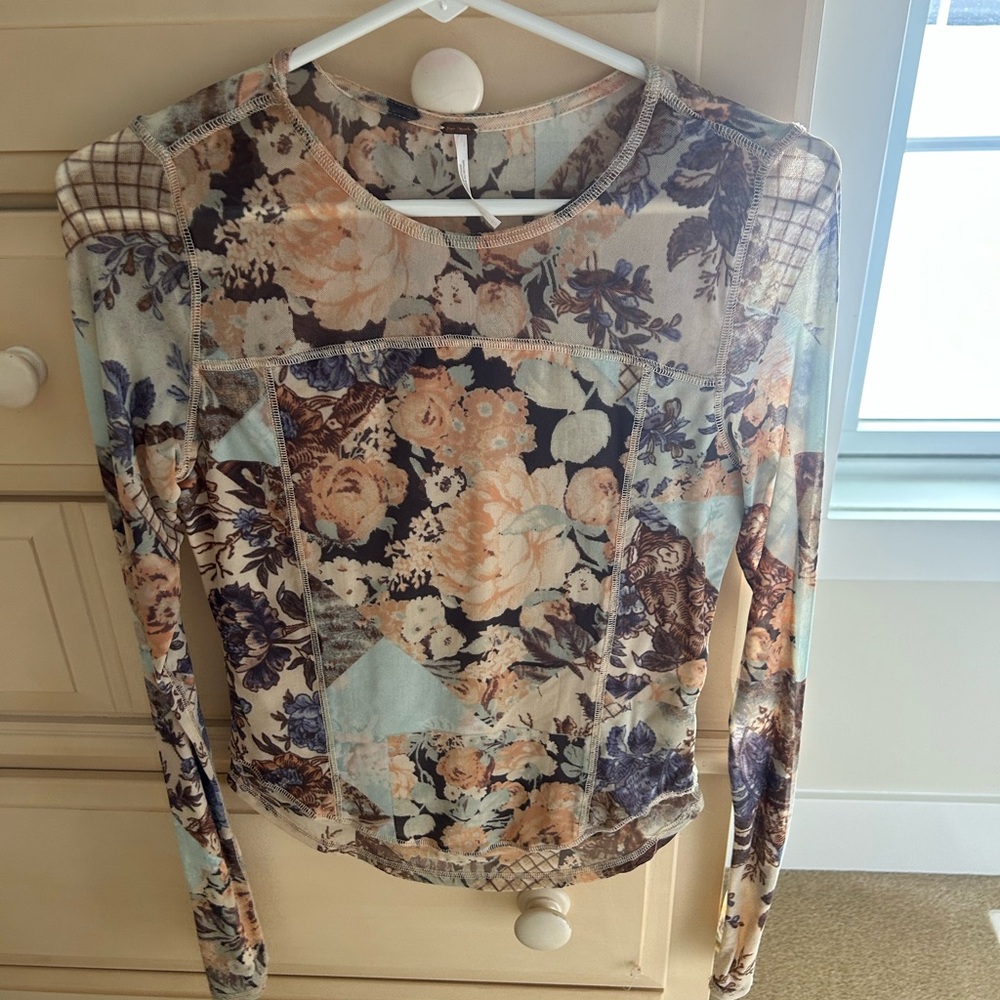 Free People Floral Patchwork Long Sleeve Top